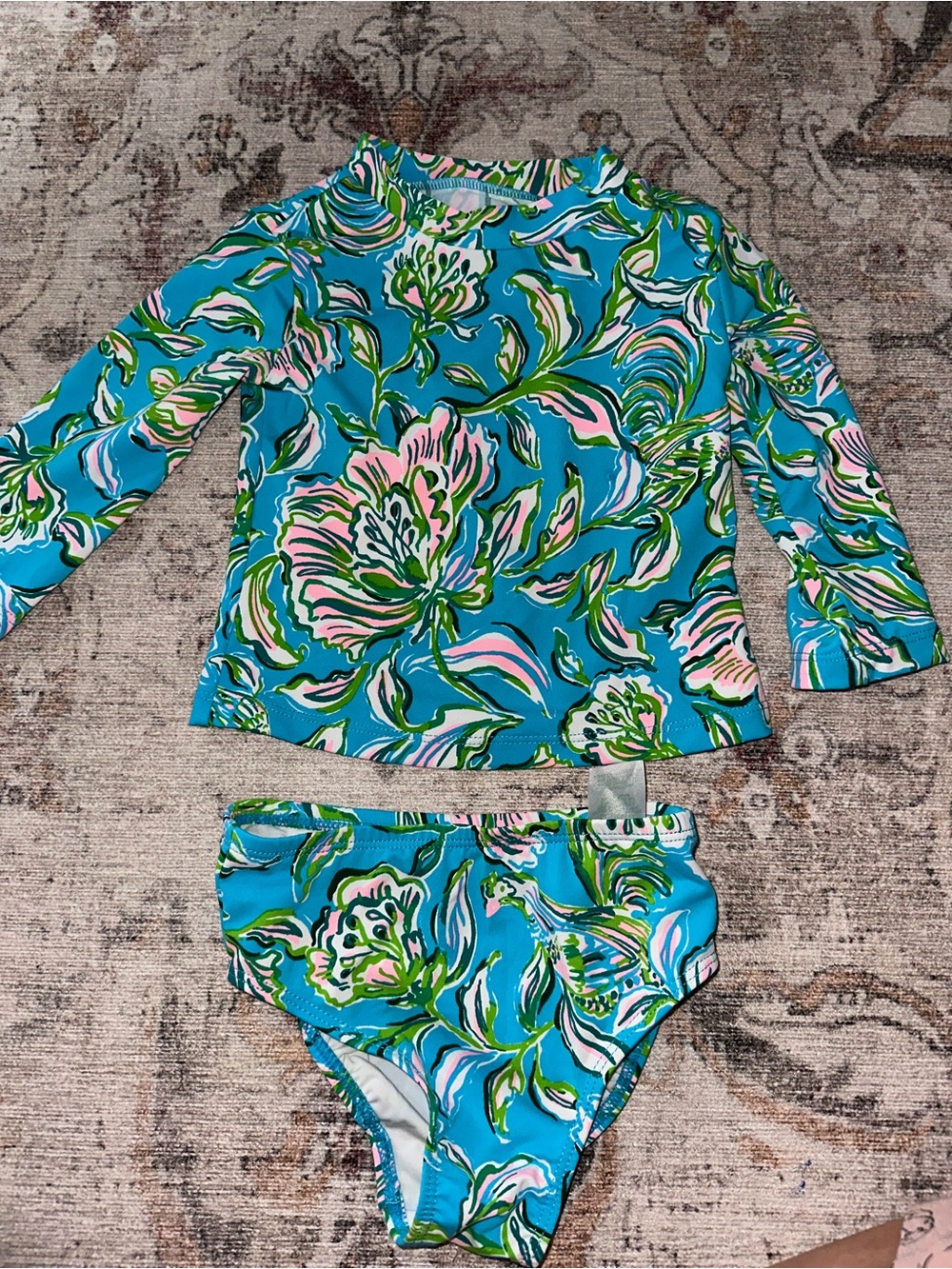 Lilly Pulitzer Girls' Turquoise, Pink & Green Floral Rashguard Set